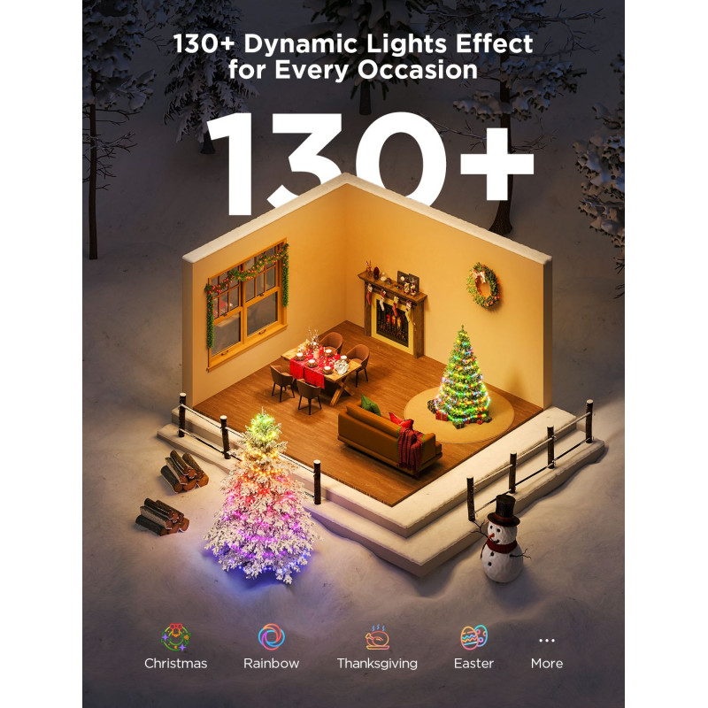 Govee Гірлянда Smart LED H80C4 Christmas String Lights 2, RGBWIC, 20м, кабель прозорий