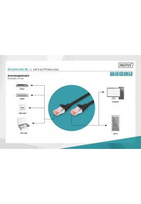 Digitus Патч-корд CAT 6 S-FTP, 10м, AWG 27/7, LSZH, чорний