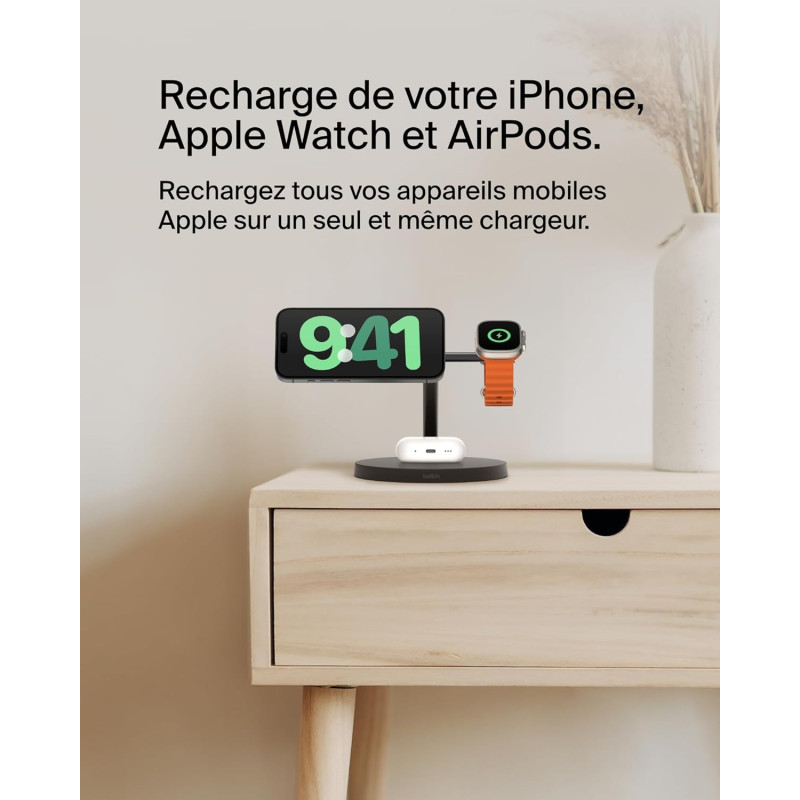 Belkin Зарядний пристрій бездротовий 3в1 Magnetic Pad Qi2 15Вт, чорний