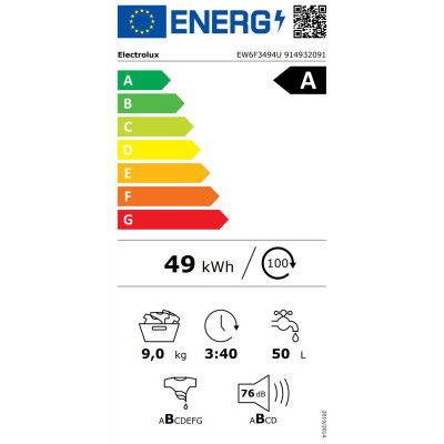 Electrolux Пральна машина Electrolux фронтальна, 9кг, 1400, A, 66см, дисплей, інвертор, білий Electrolux Пральна машина Electrolux фронтальна, 9кг, 1400, A, 66см, дисплей, інвертор, білий