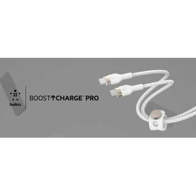 Belkin Кабель USB-С - USB-C плетений, силіконовий, з ремінцем на магніті, 1м, білий