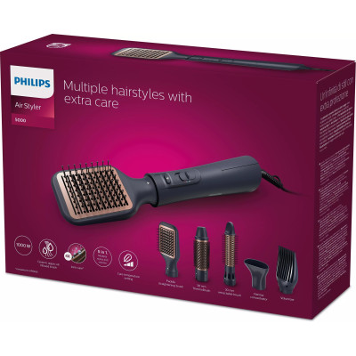 Philips Фен-щітка 5000 Series 1000Вт, 3 режими, іонізація, 5 насадок, синій
