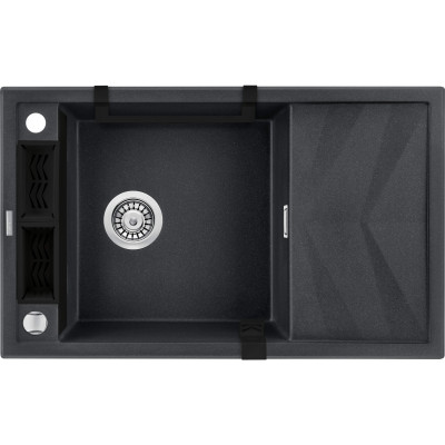 Deante Мийка кухонна Magnetic, граніт, прямокутник, з крилом, 820х500х219мм, чаша - 1, накладна, металічний графіт