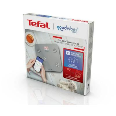 Tefal Ваги підлогові Goodvibes Life, 160кг, Bluetooth, AAAx3 в комплекті, скло, сірий