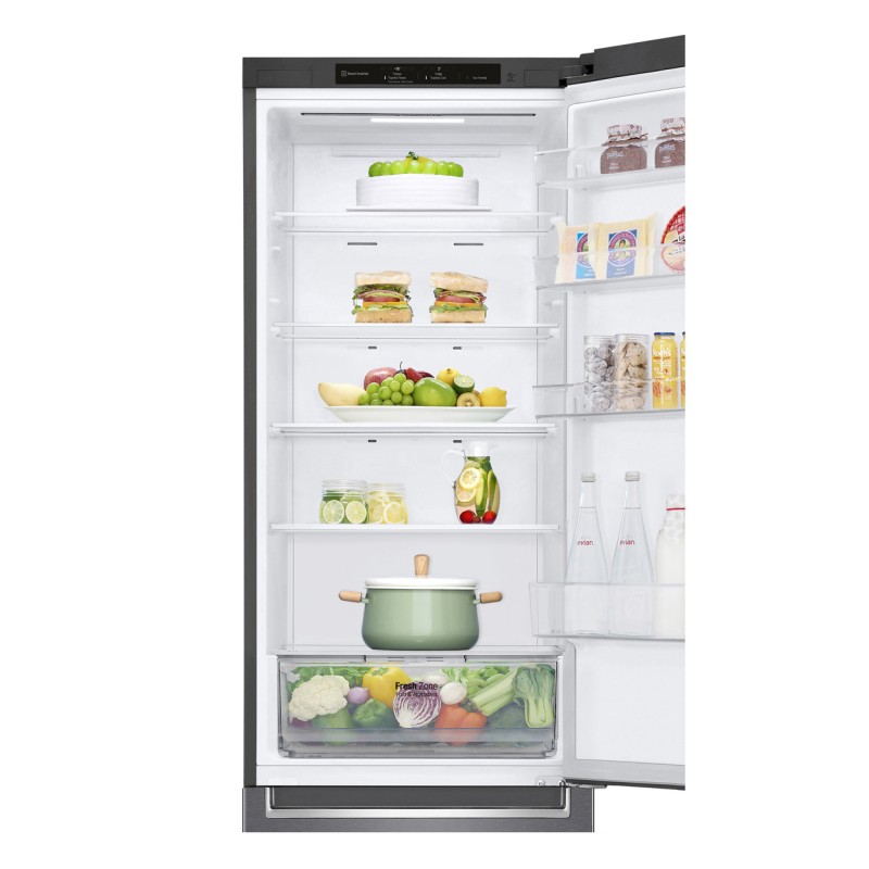 LG Холодильник з нижн. мороз., 203x60х68, холод.відд.-277л, мороз.відд.-107л, 2дв., А+, NF, інв., диспл внутр., зона св-ті, сірий темний