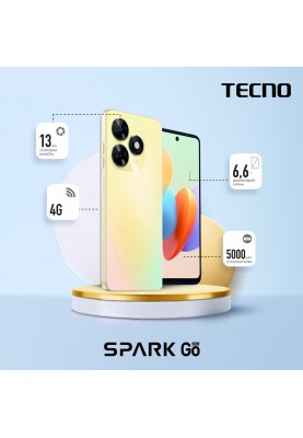 TECNO Смартфон Spark Go 2024 (BG6) 6.56" 4/128ГБ, 2SIM, 5000мА·год, Alpenglow Gold