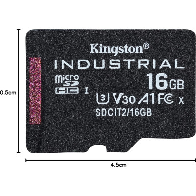 Kingston Карта пам'яті Kingston microSD 16GB C10 UHS-I U3 A2 V30 R100/W80MB/s Industrial Kingston Карта пам'яті Kingston microSD 16GB C10 UHS-I U3 A2 V30 R100/W80MB/s Industrial