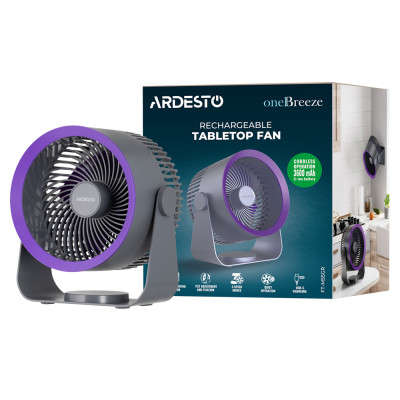 ARDESTO Вентилятор OneBreeze FT-M55GR настільний/настінний, 14см, акумулятор, USB-A Type-C, сірий