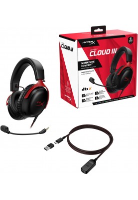 HyperX Гарнiтура Cloud III 3.5mm/USB-A/USB-C Black/Red