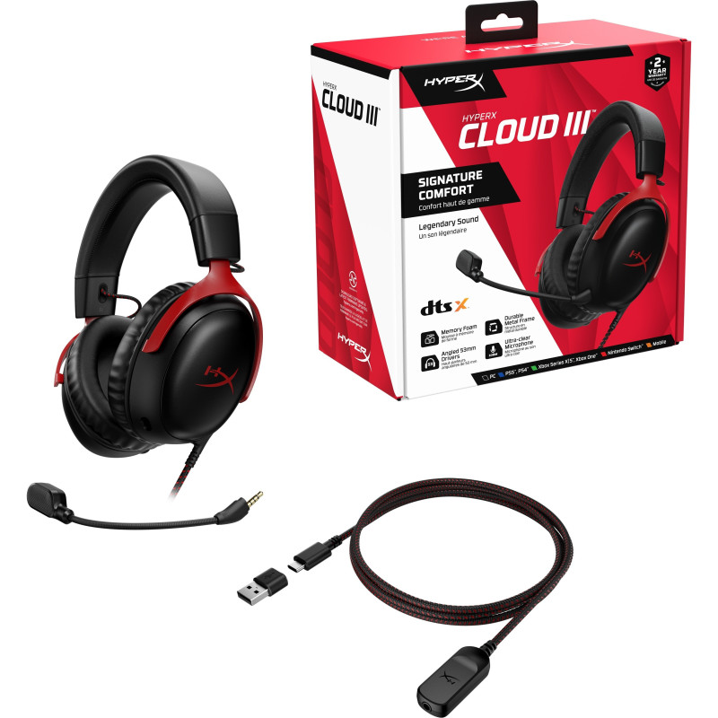 HyperX Гарнiтура Cloud III 3.5mm/USB-A/USB-C Black/Red