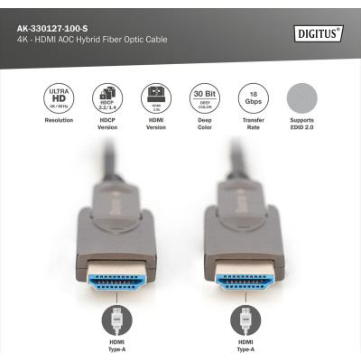 Digitus Кабель DIGITUS HDMI (M/M), 4K, AOC, 10м, чорний