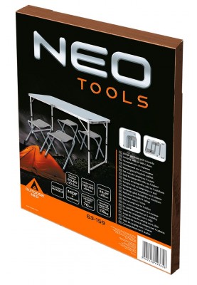 Neo Tools Набір стіл та стільці розкладні, стіл 60х120х60см, 4 стільці 36х34Х27см, 6.9кг