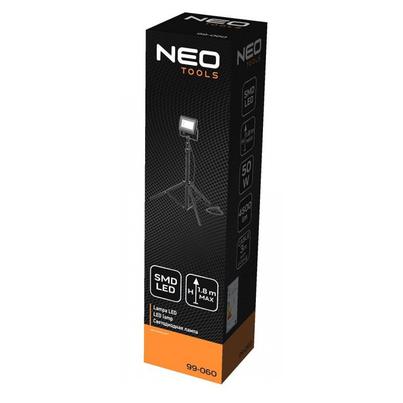 Neo Tools Прожектор, 220В, 4500лм, 50Вт, кабель 3м з вилкою, на штативі 1.8 м, алюмінієвий, IP65