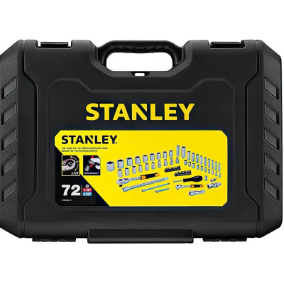Stanley Набір інструменту, Набір торцевих головок, 1/2", 1/4", 72 од., кейс