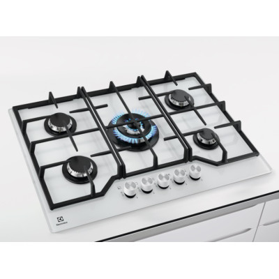 Electrolux Варильна поверхня газова на склі, 75см, чавун, білий