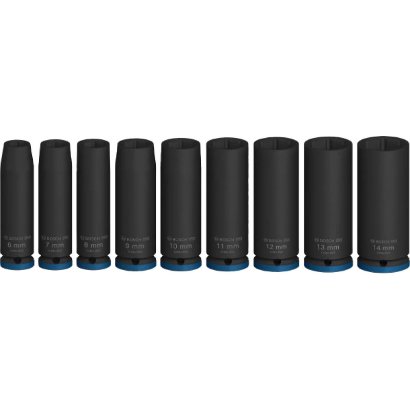 Bosch Набір ударних торцевих головок Professional Deep 9шт 1/4" 50мм