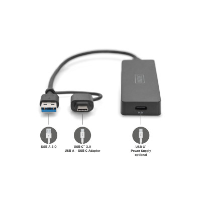 Digitus Хаб DIGITUS USB-A/C > 4хUSB-А, 0,2 м, активний (опція)