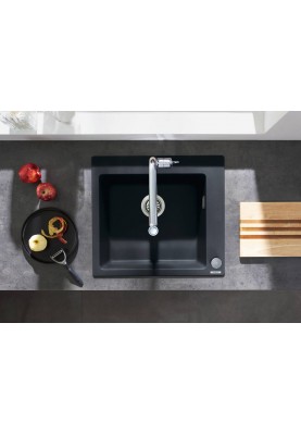 Hansgrohe Мийка кухонна S51, граніт, квадрат, без крила, 560х510х190мм, чаша - 1, накладна, S510-F450, чорний графіт
