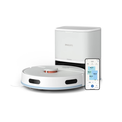 Philips Робот-пилосос Philips Series 2000, h=9.7см, вологе прибирання, конт пил -0.38л, вода -0.3л, автон. робота до 120хв, EPA 11, Wi-Fi, станція самоочищ., білий