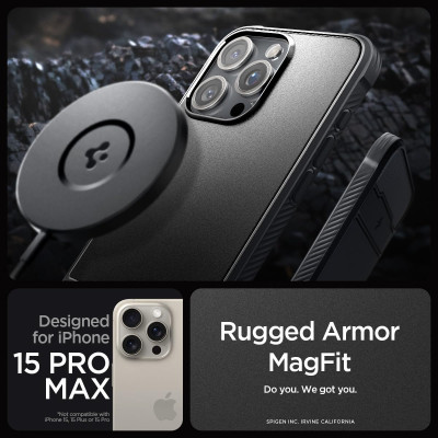 Spigen Чохол для Apple iPhone 15 Pro Max Rugged Armor MagFit, Matte Black