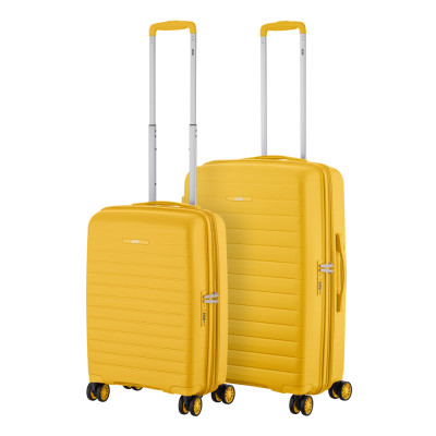 2E Набір валіз 2E, Aero, поліпропілен, (M+S), TSA, 4 колеса, EXP, янтарно-жовтий