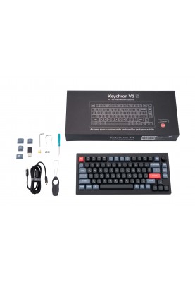 Keychron Клавіатура механічна V1 84Key, Gateron G PRO Brown, USB-A, Hot-Swap, QMK, Knob, EN/UKR, RGB, Carbon Black