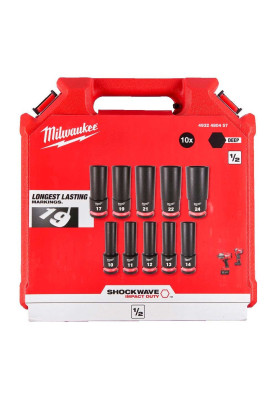 Milwaukee Набір торцевих головок, ударні, 1/2"", 10шт, 10-24мм, кейс