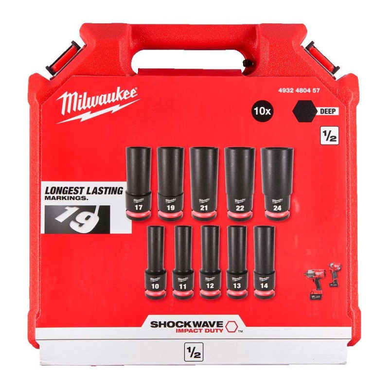 Milwaukee Набір торцевих головок, ударні, 1/2"", 10шт, 10-24мм, кейс