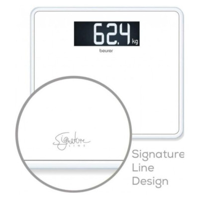 Beurer Ваги підлогові, 200кг, товщина 8мм, великий дисплей, 3хААА в комплекті, скло, білий