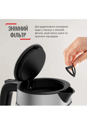 Tefal Електрочайник Glass Kettle 1.7л, скло, з підсвіткою, чорно-срібний