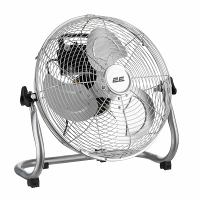 2E Вентилятор підлоговий професійний, 30см, 60Вт, кнопки, двигун мідь 100%, срібний