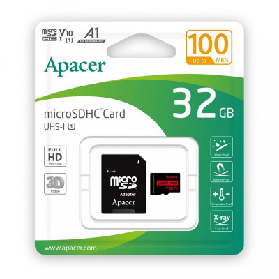 Apacer Карта пам'яті microSD 32GB C10 UHS-I R100MB/s + SD Apacer Карта пам'яті microSD 32GB C10 UHS-I R100MB/s + SD