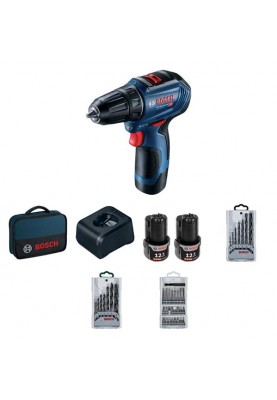 Bosch Шурупокрут-дриль акумуляторний GSR 12V-30, 12В 2х2Аг, 18/30 Нм, 20+1, 420/1600об/хв, ЗП, кейс, набір оснастки, 0.89 кг