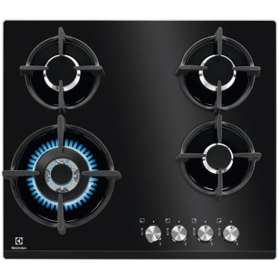 Electrolux Варильна поверхня газова на склі, 60см, чугун, чорний