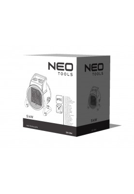 Neo Tools Теплова гармата електрична, 5кВт, 80м кв, 588м куб/год, 380В, керамічний нагрів. елемент (PTC), чорний