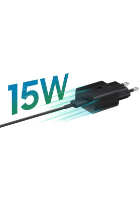 Samsung Зарядне пристрій мережевий 15Вт USB-С, кабель USB-C > USB-C, 1м, чорний