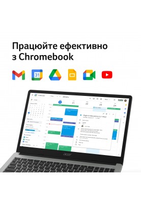 Acer Ноутбук Chromebook CB315-4H 15" FHD IPS, Intel P N6000, 8GB, F128GB, UMA, ChromeOS, сріблястий