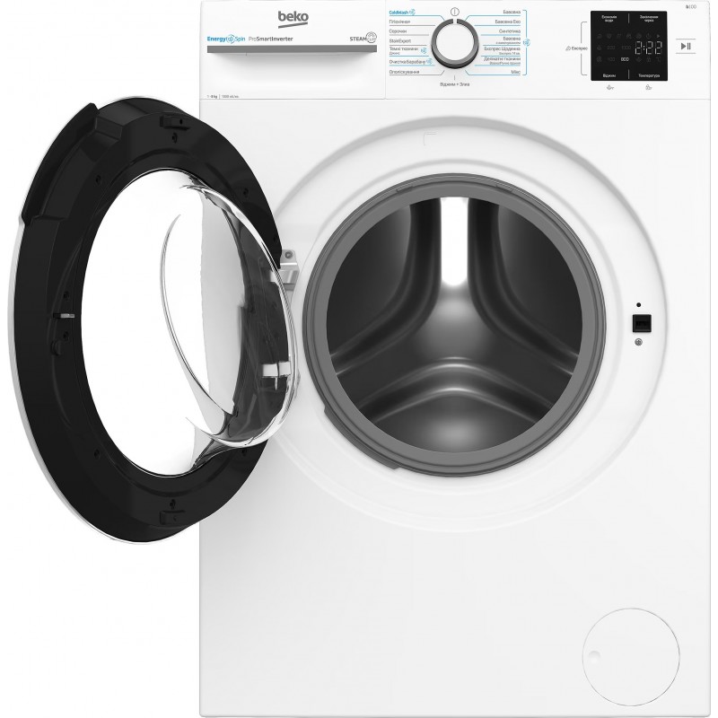 Beko Пральна машина фронтальна, 8кг, 1000, A+++ (-10%), 55см, дисплей, інвертор, ПАР, білий