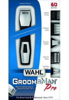Moser Тример WAHL Groomsman, для бороди, вусів, брів, носа, тіла, акум., роторний мотор, насадок-6, сталь, чорний