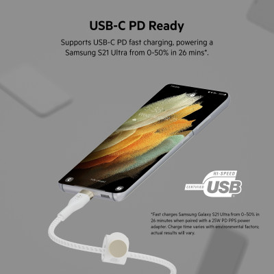 Belkin Кабель USB-С - USB-C плетений, силіконовий, з ремінцем на магніті, 1м, білий