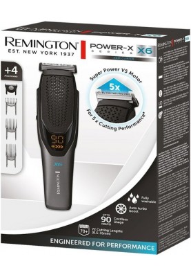 Remington Машинка для стрижки Power X Series X6, мережа+акум., насадок-4, сталь, чорно-сірий