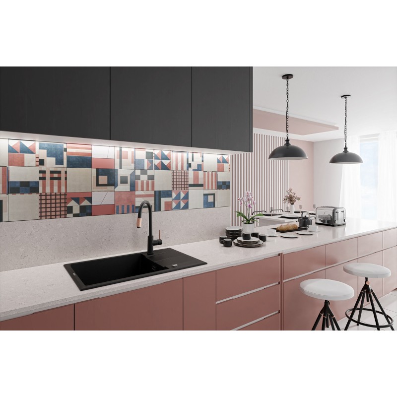Deante Мийка кухонна Eridan, граніт, прямокут., з крилом, 780х500х210мм, чаша - 1, накладна, чорний