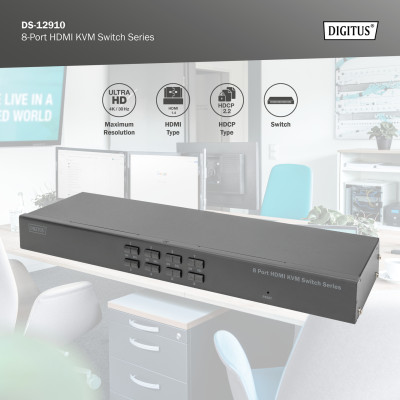 Digitus Комутатор 19' HDMI KVM, 8 Port, 4K