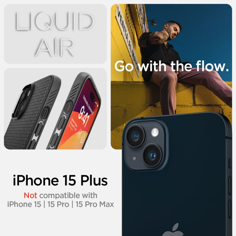 Spigen Чохол для Apple iPhone 15 Plus Liquid Air, Matte Black