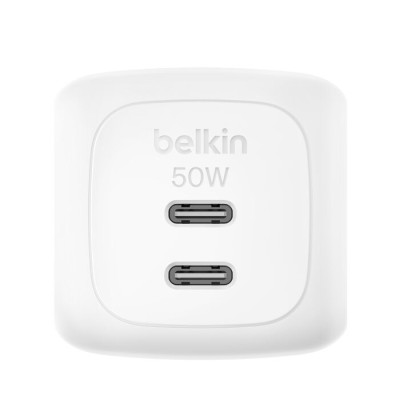 Belkin Зарядне пристрій мережевий Belkin 50Вт 2хUSB-С GAN PD PPS, білий Belkin Зарядне пристрій мережевий Belkin 50Вт 2хUSB-С GAN PD PPS, білий