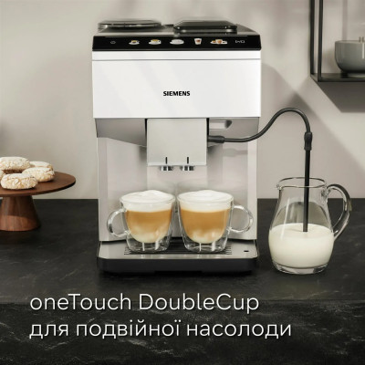Siemens Кавомашина 1.9л, зерно + мелена, автомат.капучинатор, авторецептів - 10, білий Siemens Кавомашина 1.9л, зерно + мелена, автомат.капучинатор, авторецептів - 10, білий