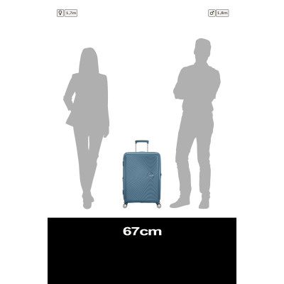 American Tourister Валіза American Tourister, Soundbox, поліпропілен, середня, 67см, 71.5/81л, TSA, 4 колеса, EXP, сіро-синій