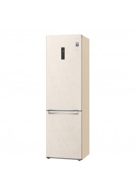 LG Холодильник з нижн. мороз., 203x60х68, холод.відд.-277л, мороз.відд.-107л, 2дв., А++, NF, інв., диспл зовн., зона св-ті, Metal Fresh, бежевий