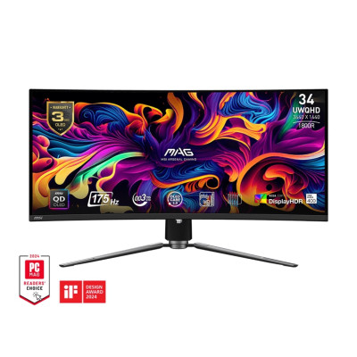 MSI Монітор MSI 34" MAG 341CQP 2xHDMI, DP, USB-C, 2xUSB, QD-OLED, 3440x1440, 21:9, 175Hz, 0.03ms, sRGB 139%, CURVED, FreeSync, HAS, HDR4
