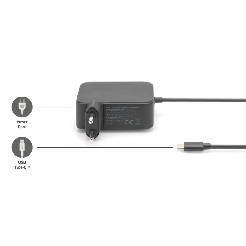 Digitus Зарядний пристрій notebook USB-C, 100W GaN